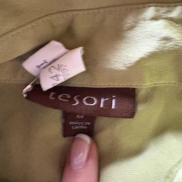 Tesori 100% Silk Olive & Blue Shirts - Picture 3 of 5